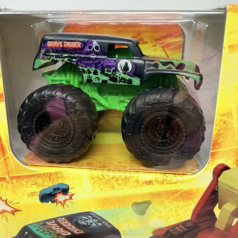 New Monster Jam Grave Digger Launcher Kids Playset with Die-Cast Truck, Ages 3+